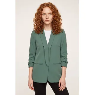 Kurzblazer ONLY "ONLELLA – Femininer Blazer mit 3/4-Ärmeln und Raffung", Damen, Gr. 34 (XS), grün (balsam grün), Web, Obermaterial: 95% Polyester, 5% Elasthan. Futter: 100% Polyester, unifarben, V-Ausschnitt, Blazer Kurzblazer, regular fit, casual, Web, Kunstfaser, V-Ausschnitt