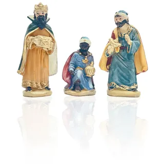 Gesar Figuren 3 Drei Drei Könige für Krippe 9 cm - Set 3 Stück Drei Könige für Krippe aus Harz - Krippenfiguren - Krippenfiguren aus handbemalten Figuren - Weihnachtskrippe