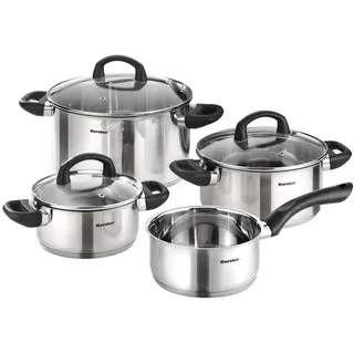 Karcher Topfset Mia, Edelstahl, Induktion, 4-teilig , Edelstahlfarben , Kunststoff , Rund , hitzebeständige Griffe , Kochgeschirr, Töpfe, Topfsets
