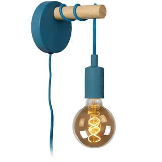 Wandleuchte Kinderzimmer Blau Natur für Jungen Mädchen E27 mit Kabel T:15 cm
