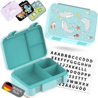 BEARFOOT Bento Box COMPACT Kinder Brotdose (Delfin-mint, 950 ml) | BPA-frei, auslaufsichere Lunchbox mit Fächern, für Schule & Kindergarten, für Mädchen & Jungen, leicht & kompakt