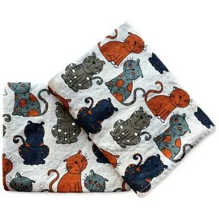 JOWOLLINA 2er-Set: Gourmet Geschirrtücher Küchenhandtücher Handtücher Tücher 44x68 cm Halbleinen Stonewashed Bedruckt (Katze orange)