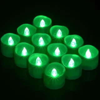 PChero LED Kerzen mit Timer, 12 Stück Flackernde flammenlose Teelichter batteriebetriebene elektrische Kerzenlichter für Zuhause Hochzeit Datum Dekoration – Grün