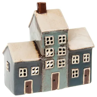 Shudehill Giftware Village Pottery Teelicht, 3 Häuser, Grau/Marineblau