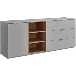 Stylife Sideboard , Hellgrau, Eiche Artisan , Metall , 1 Fächer , 3 Schubladen , 205x85.1x50 cm , Beimöbel erhältlich, stehend , Wohnzimmer, Wohnwände, Wohnwand-Serien