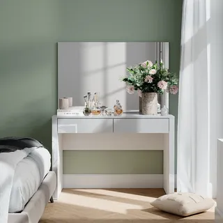 Vicco Schminktisch Annabelle, 110 cm mit Spiegel, Weiß Hochglanz/Weiß