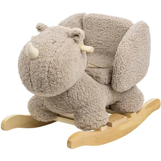Nattou Schaukeltier aus weichem Teddy-Stoff, Schaukeltier Nashorn, Inkl. Sicherheitsgurt, Fröhliches Hin- und Herschaukeln, Ca. 60 cm, Lapidou, Polyester/Holz, Taupe