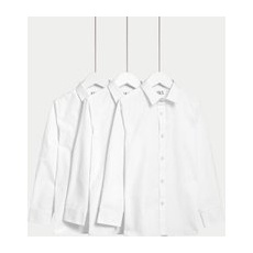 Boys M&S Collection 3pk Boys' Easy Dressing Easy Iron School Shirts (3-18 Yrs) - White, White - 14-15