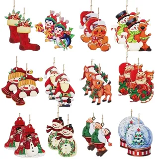 Danbghyuo 24 Pcs Holzanhänger Weihnachten, Weihnachtsbaum Anhänger Holz mit Schnur, Weihnachtsbaum Schmuck Lustig, Auto, Hirsch, Weihnachtsmann, für Party Dekoration (B)