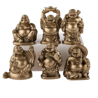 Lachineuse - Set von 6 lachenden Buddha-Statuetten - Kleine Buddha-Figuren - Gesundheit, Reichtum, Weisheit, Glück - Feng Shui Glücksbringer Wohnungsdekoration - Geschenkidee Zen-Deko Asien