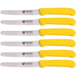 GRÄWE Tafelmesser 6 Stück, Messerset zum Schneiden, 6er Pack Brötchenmesser, Frühstücksmesser mit einseitigem Wellenschliff, Brotmesser, scharfe Messer für Brotzeit, 21 cm - Gelb