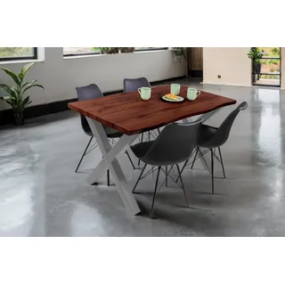 Esstisch Baumkante Holz-Optik Nussbaum 120 x 80 X-Gestell silber JOSY - Braun