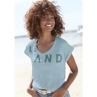 T-Shirt ELBSAND "Leila", Damen, Gr. XXL (44), blau (türkis), Jersey, Obermaterial: 50% Baumwolle, 50% Polyester, unifarben, figurumspielend hüftlang, Rundhals, Aufschlag, Shirts T-Shirt, aus weichem Jersey, Kurzarmshirt, sportlich und bequem, Topseller