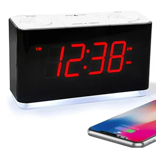 iTOMA Radiowecker, Wecker mit Bluetooth, große LED-Anzeige, FM-Radio, Dual-Wecker, USB-Ladeanschluss, Nachtlicht, Auto-manueller Dimmer, Snooze, Sleep Timer (Rot, 507U)
