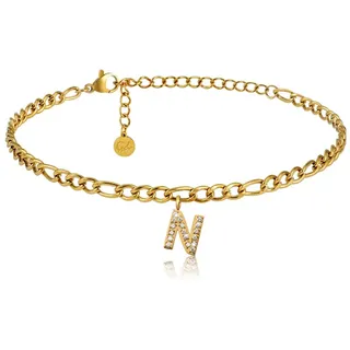 GD GOOD.designs Fußkettchen Gold mit Buchstaben wasserfest I Fußkette für Damen 18K vergoldet - verstellbar (22-27cm) - aus Edelstahl