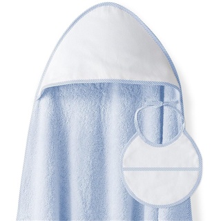 Baby BadePoncho 1x1 m Bademantel Kapuzenbademantel PUNTO DE CRUZ LISO Blau & Lätzchen für Neugeborene 100% Baumwolle