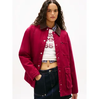 Outdoorjacke TOMMY JEANS "TJW TWILL JACKET CORD COLLAR", Damen, Gr. XL (42), lavish cerise, Web, Obermaterial: 100% Baumwolle, unifarben, regular fit, Jacken Outdoorjacke