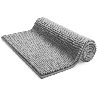 KEPLIN rutschfeste Badematte, weiche und Bequeme Mikrofasermatte mit maschinenwaschbarem Design, wasserabsorbierend und schnell trocknend, um das Badezimmer hygienisch und sauber zu halten (Hellgrau,