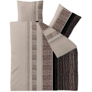 CelinaTex Touchme Biber Bettwäsche 200 x 220 cm 3teilig Baumwolle Bettbezug, Set, Bettgarnitur für Sommer und Winter, ganzjährig, pflegeleicht, Greta beige grau schwarz