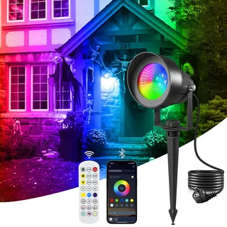 T-SUN RGB Gartenbeleuchtung LED mit Fernbedienung und App Steuerung, IP65 Wasserdicht Gartenleuchten mit Strom, 16 Farben 44 Dynamische Modi RGB gartenstrahler für Außen, Rasen, Wegen, Baum