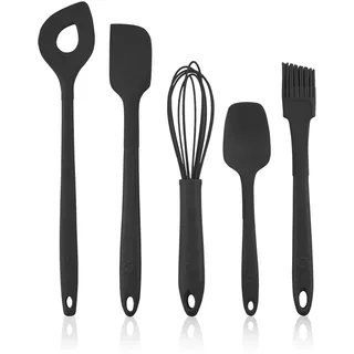 Kochblume Back Set 5-teilig | Backlöffel, Teigschaber M, Flexlöffel S, Schneebesen M, Pinsel S | in der bunten Box (anthrazit)