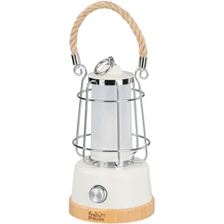 LED Akku Campinglampe Laterne 370lm dimmbar – USB wiederaufladbar, Farbtemperatur 2200–6500K, bis 75h Leuchtdauer, IP44 Outdoor Laterne mit Powerbank, Bambus & Hanfseil