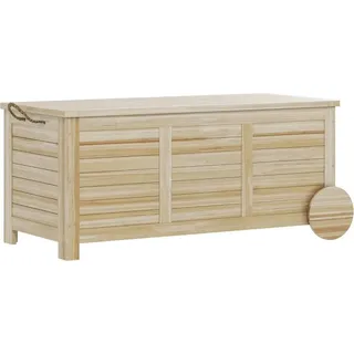 Fortuna Lai Auflagenbox 185 L Stauraum Wasserdicht Gartenbox mit Rollen Holz wetterfest UV-beständig Kissenbox Aufbewahrungsbox Gartentruhe für Outdoor Garten Balkon Naturholz