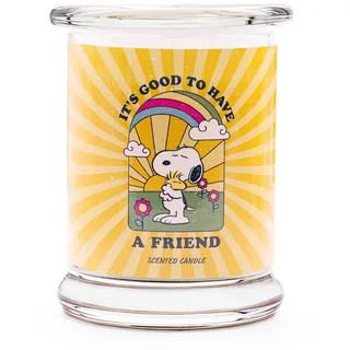 Duftkerze PeanutsTM , Gelb , Naturmaterialen, Glas, Textil , 11.5 cm , Dekoration, Kerzen & Kerzenhalter