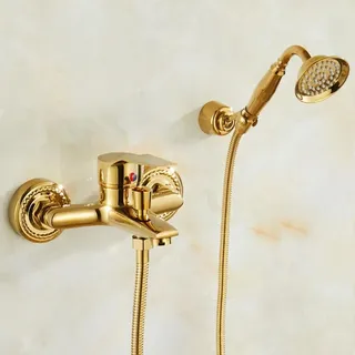 HomeLava Badewannenarmatur Gold, Badewanne Armatur Alle Kupfer mit Handbrause Heiß oder Kalt Duschamaturenset Messing Wannenarmatur mit Brause