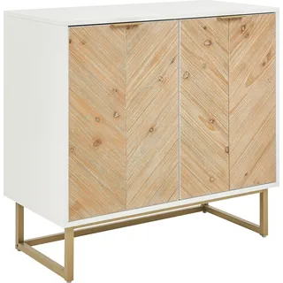 BELIANI Sideboard Weiß und helles Holz MDF Holzfurnier 2 Türen mit Einlegeböden Skandinavisches Schlafzimmer Aufbewahrungslösung - Weiß, Gold, Braun