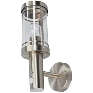 Lindby Edelstahl Wandlampe mit Bewegungsmelder, Wandleuchte aussen Außenleuchte IP44 Außenlampe 1x E27 ohne Leuchtmittel Außenwandleuchten Garten