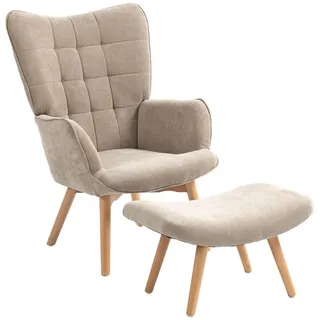 Homcom Ohrensessel Cord 72 x 101 x 80 cm Braun mit Hocker