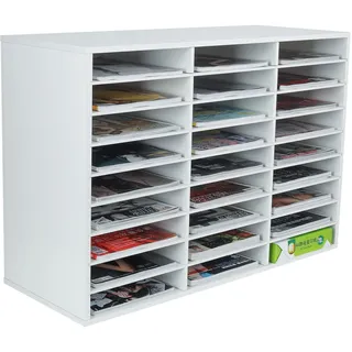 EasyPAG 27 Fächer Holz A4 Büro Schreibtisch Organizer Dokumentenhalter Aktenablage Zeitschriftenhalter Briefablage Papier Magazin Organisator,Weiß