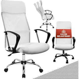 CASARIA® Bürostuhl Ergonomisch Hohe Rückenlehne Härtegradeinstellung 46-60cm Sitzhöhe Wippfunktion Lenden- und Kopfstütze Büro Schreibtisch Dreh Stuhl - Weiß