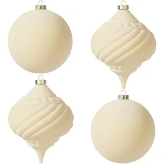 4 Stuck weihnachtskugeln Kunststoff 15cm groß XXL samt Ivory Creme Weiss christbaumkugeln Plastik fur weihnachtsbaumschmuck weihnachtsdeko