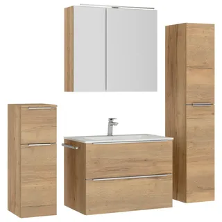 Nobilia Badezimmer , Eichefarben, Edelstahlfarben , Holzwerkstoff , 5-teilig , 5 Fächer , 2 Schublade(n),3 Schublade(n) Schubladen , G , 141 cm , Goldenes M, Made in Germany , Griffeauswahl, hängend, Zusatzausstattung erhältlich, Typenvielfalt , Badezimmer, Badmöbelsets & Badmöbelserien, Badmöbel-Sets