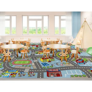 Capslpad Autoteppich Kinder 200x300cm rutschfest Kinderteppich Stadtplan Interaktive Spielteppich Waschbar Kreativ Pädagogisch Spielmatte für Kinder Teenager Kinderzimmer Spielzimmer Dekor,Hellblau
