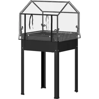 Hochbeet mit Abdeckung, erhöhtes Kräuterbeet mit Ablauflöchern, Pflanzkasten aus Metall, wetterbeständig Gemüsebeet, Gartenbeet, Pflanzbeet für Garten, Balkon, 60 x 60 x 120 cm, Schwarz Aosom