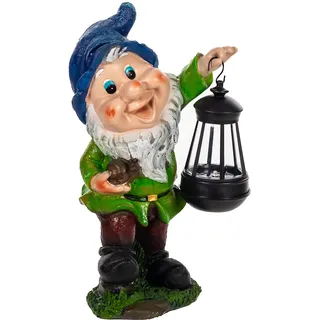 Birendy wunderschöne Gartenzwerge - Verschiedene Motive - auch mit LED Solar-Beleuchtung (Mit Schnecke 33cm hoch)