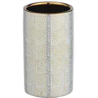WENKO Zahnputzbecher Nuria, hochwertiger Zahnbürstenhalter für Zahnbürste und Zahnpasta aus edler Keramik mit luxuriös-strukturierter Oberfläche in Gold/Weiß, Ø 6,5 x 10,7 cm