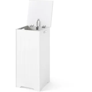 Fantask Wäscheschrank Holz, 30 x 30 x 61 cm, Wäschesammler freistehend mit Deckel & Griff, Wäschekorb für Badezimmer Wäscheraum Wohnzimmer (weiß)