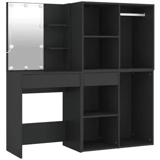 vidaXL LED-Schminktisch mit Schränken Schwarz Holzwerkstoff