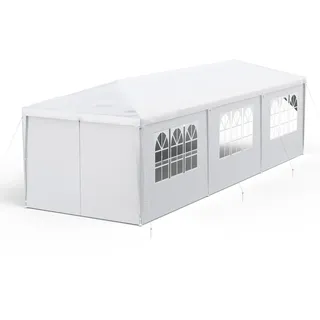 Sessamen-LP Pavillon 3x9m Wasserdicht - Partyzelt Gartenpavillon mit 8 Seitenwänden Camping Festpavillon für Garten, Party, Hochzeit, Weiß - Weiß