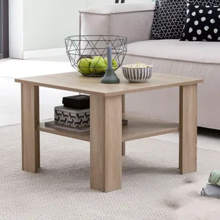FineBuy Couchtisch Sonoma Holz 60 x 42 x 60 cm Holztisch mit Ablage Wohnzimmertisch Coffee Table Sofatisch Loungetisch Kaffeetisch Stubentisch - Grau