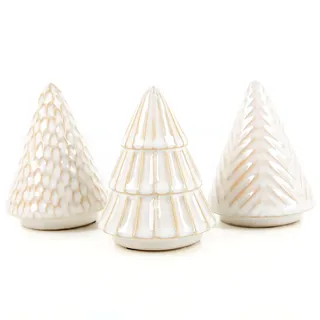 Kleine Tannenbaum-Figuren, 3er Set: Tannenbäume aus Keramik, Deko Baum Weihnachten, Winter & Advent, Winterdeko, Weihnachtsfiguren Klein, Weihnachtsdeko Innen, mini Weihnachtsbaum, Weiß, 10 cm