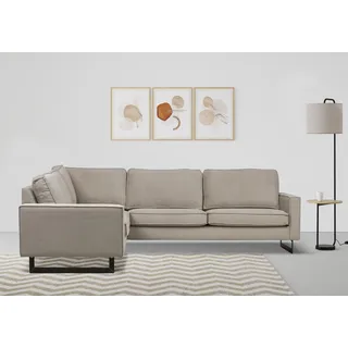 PLACES OF STYLE Ecksofa »Pinto, 250/290 cm, langer Schenkel, XXL, Ottomane«, Cord, Feincord, Luxus-Microfaser Leder und Chenille grau