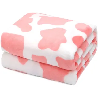 HSEEC Kuscheldecke mit Kuhmuster, Warmer Plüsch, niedlich, rosa Kuh, weiches Fleece-Flanell, leichte Überwurfdecke, Sofa, Couch, Bett, Reisen, Kuh, Bettwäsche, Raumdekoration für Kinder, Teenager,