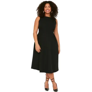 TRENDYOL Damen Plus Size Midi A-line Relaxed Fit Woven Dress Kleid, Schwarz, 42 EU