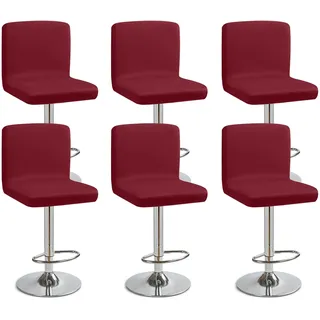Eozakavod Barhocker-Schonbezüge, 6er Set Stylische Stuhlhussen Stretch-Stuhlbezug Einfache Reinigung Barhockerbezüge Universal Esszimmerstuhlbezüge für Bar & Esszimmer (Weinrot, 6er Set)