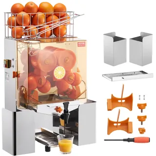 VEVOR Kommerzielle Orangenpresse Halbautomatischer 120-W-Entsafter, Edelstahl-Orangenpresse für 20 Orangen pro Minute, mit Wasserhahn & PC-Abdeckung Gewerbliche Zitruspresse Saftpresse Elektrisch